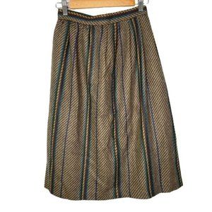 Vintage 70s Womens Victoire wool skirt calf length brown striped size 8 Made USA